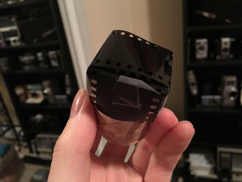 This is the (obviously) homemade filter I made for infrared light. It's a couple layers of exposed film, taped onto a cardboard paper towel tube. Works surprisingly well.