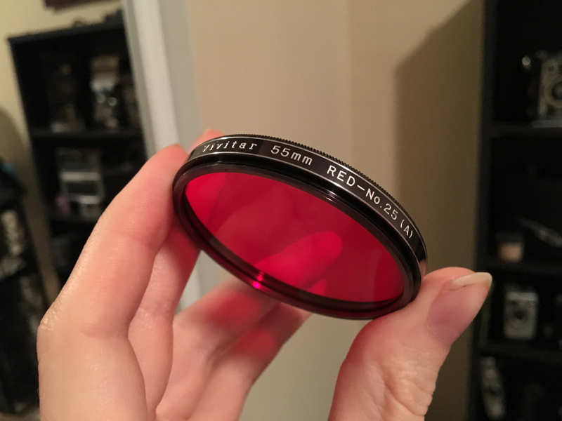 My red filter - Vivitar 55mm Red No 5 (A), made in Japan.