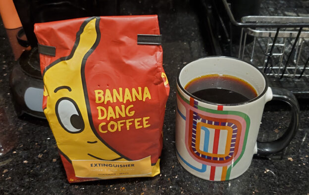Banana Dang Extinguisher coffee next to my Chicago CTA mug.