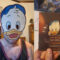 Ethan Hulbert in a Dewey Duck mask as an adult and as a child.