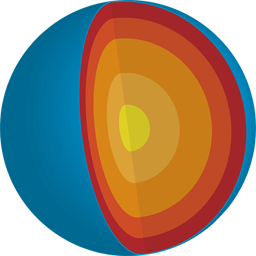 spherical cross section of a planet - core, crust, mantle, etc