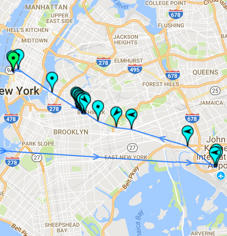 map - airport to airbnb to manhattan