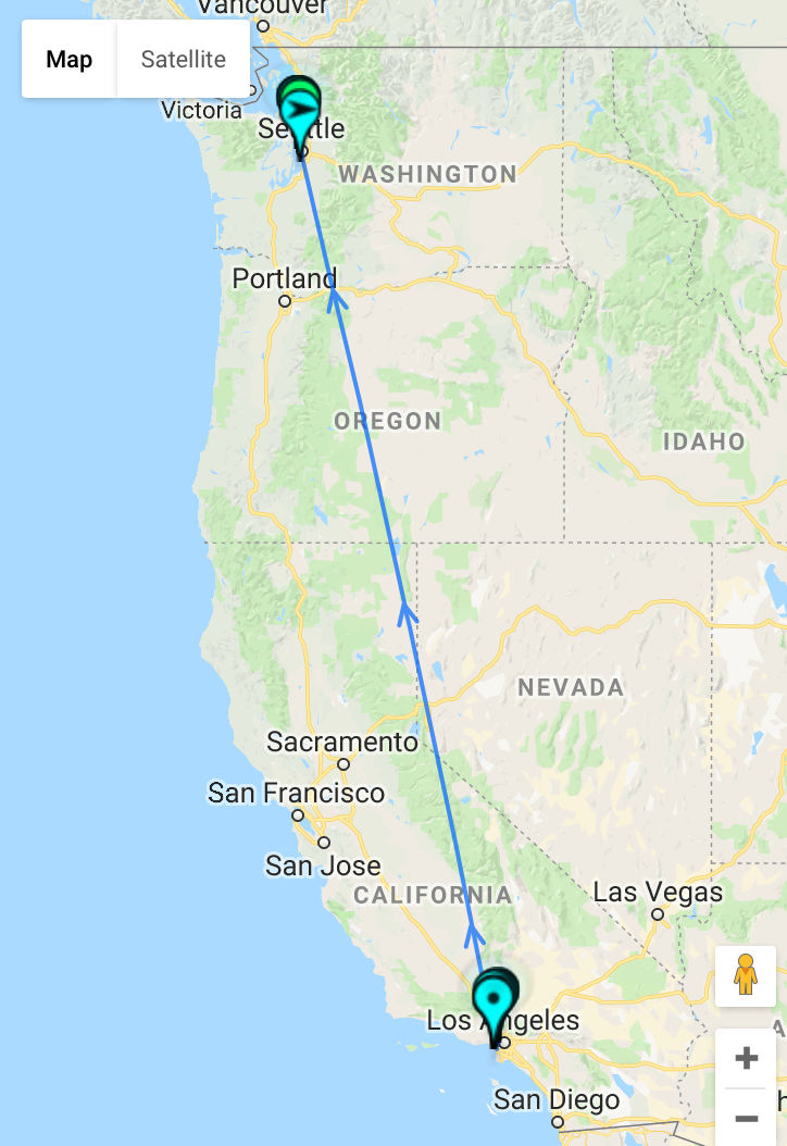Los Angeles To Seattle Map Map of world