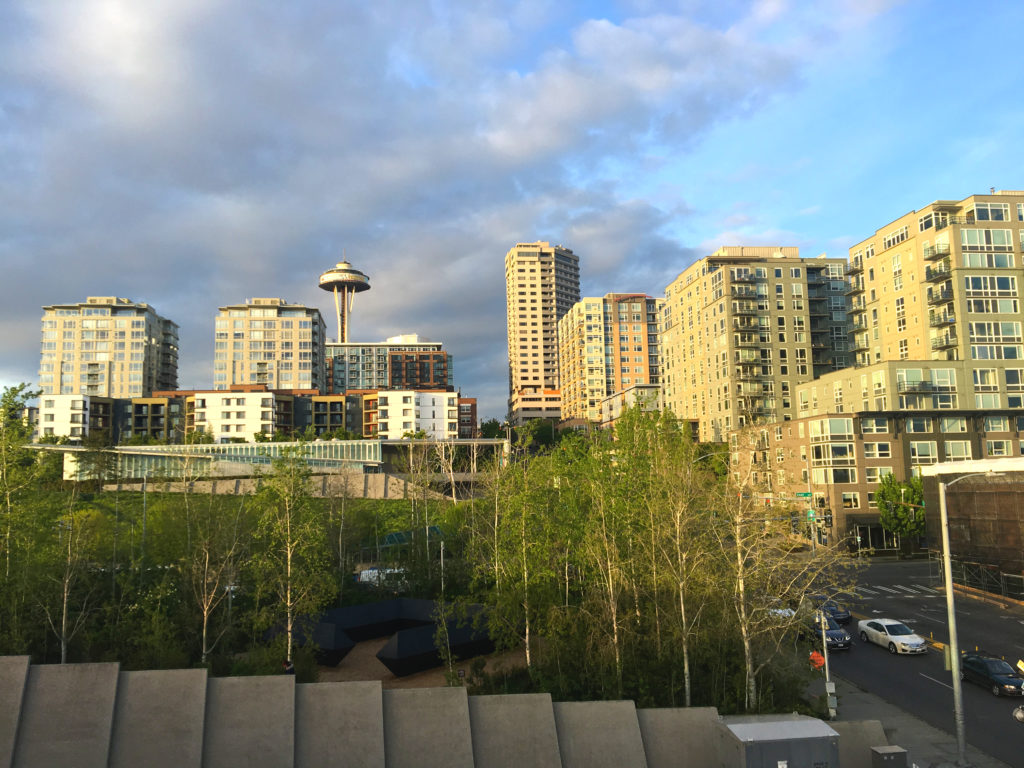 space needle and clouds seattle