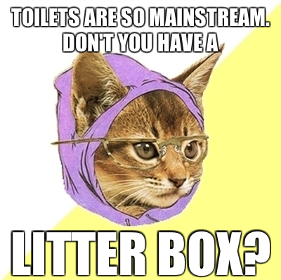 toilets are so mainstream, don't you have a litterbox hipster kitty meme