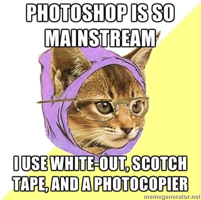 photoshop and scotch tape hipster kitty meme