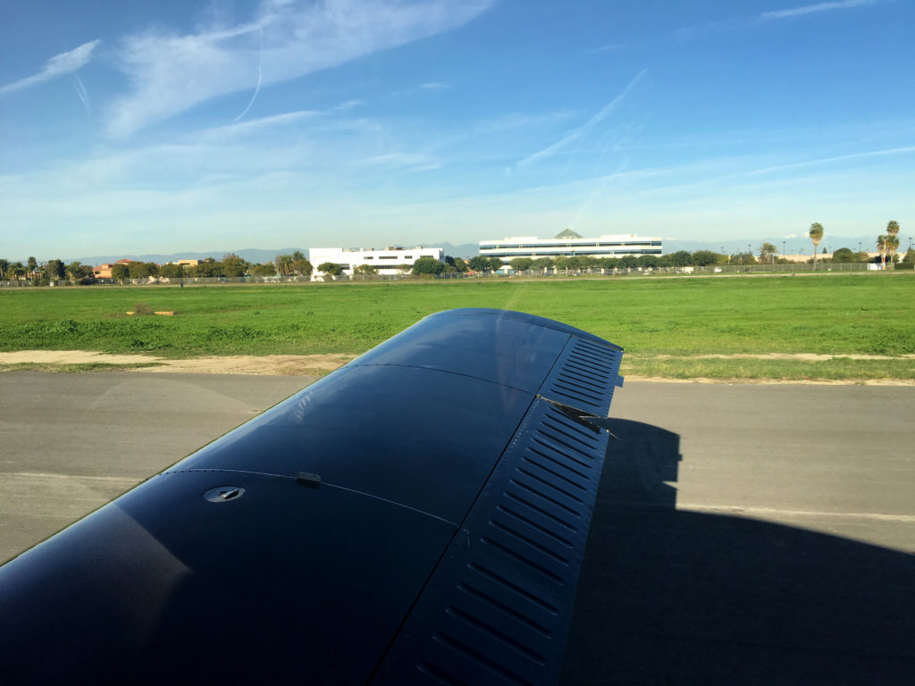 wing shot during landing on the runway