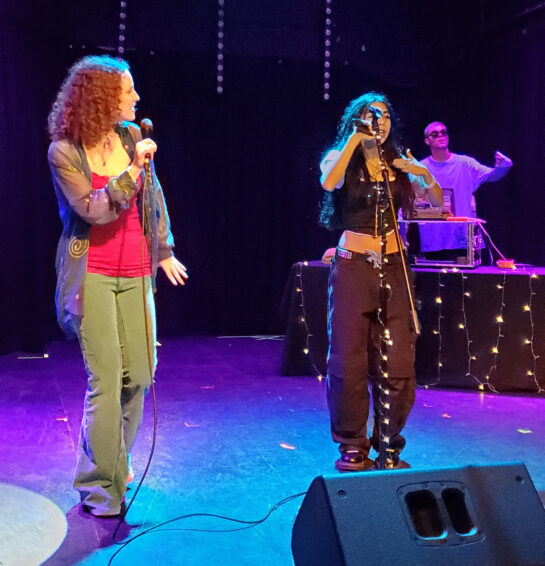 Kinneret, Okayceci, and Yung Juul on stage together at the Knitting Factory.