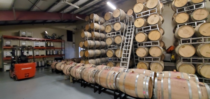Wine barrels in the Bouchaine building.