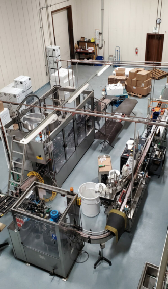 The wine bottling process at Bouchaine Vineyards.