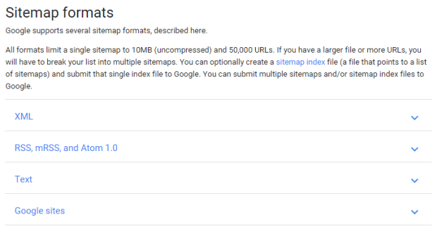 google's help file on xml sitemaps and other formats