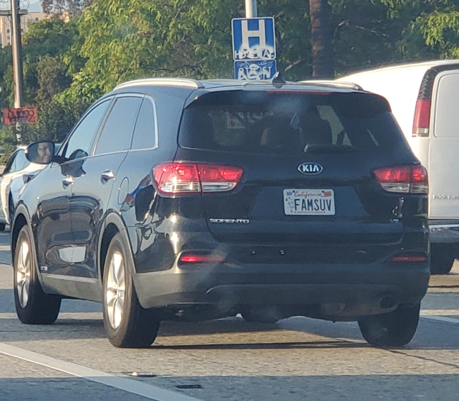 famsuv license plate on a kia sorento