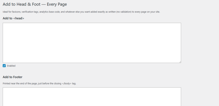 screenshot of add to global header or global footer plugin settings page