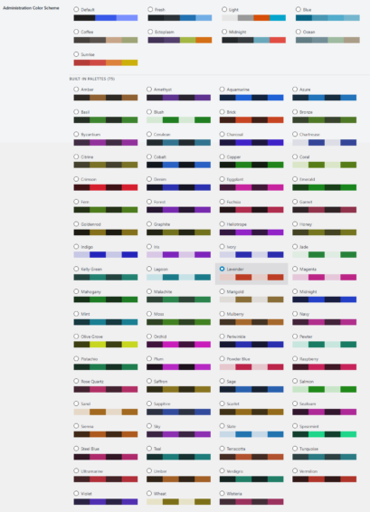 screenshot of 75 new admin dashboard color palettes in this free wp plugin