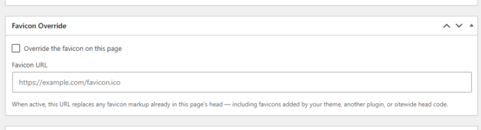 screenshot of the post or page level favicon customization wordpress plugin entry screen