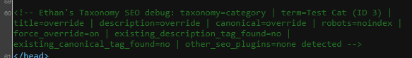 HTML Source Code Taxonomy Debug Information
