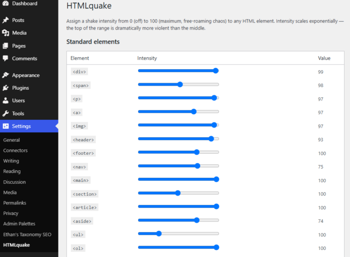 earthquake funny wordpress plugin sliders for html elements