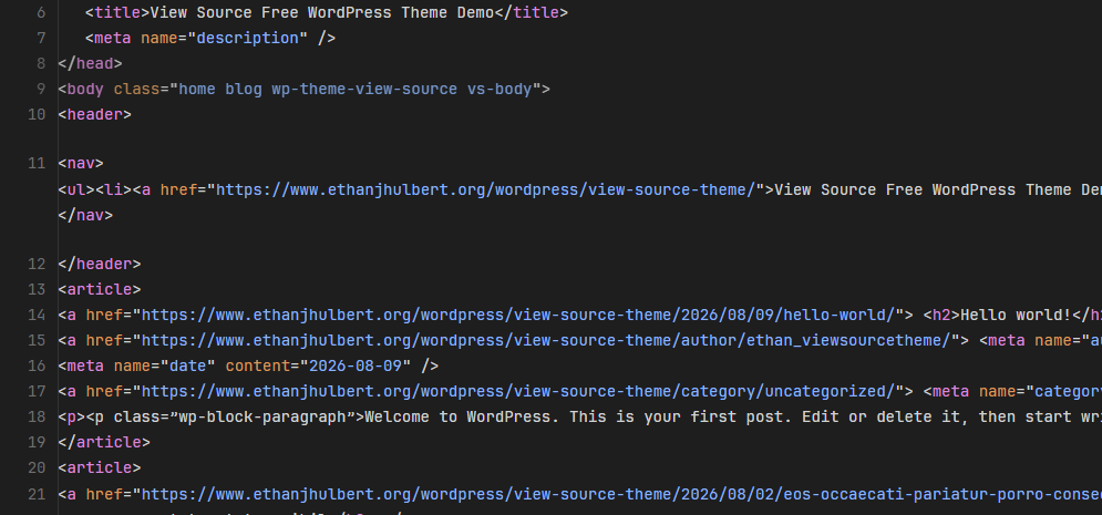 view source code screen wordpress theme chrome firefox styles html code