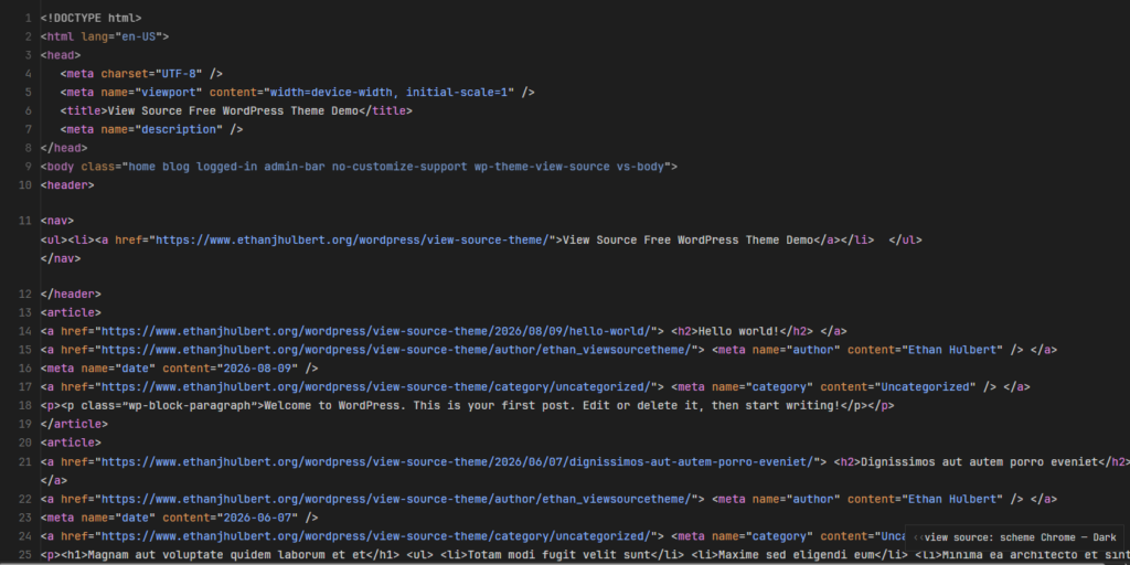 wordpress theme that looks like the html display in chrome view source