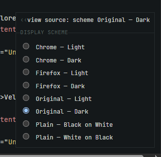 view source mode color scheme light dark firefox chrome checkboxes